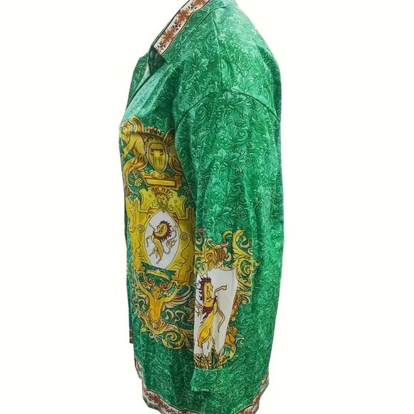 Plus Size Casual Dress, Women's Plus Baroque Print Button Up Long Sleeve - Picture 3 of 5